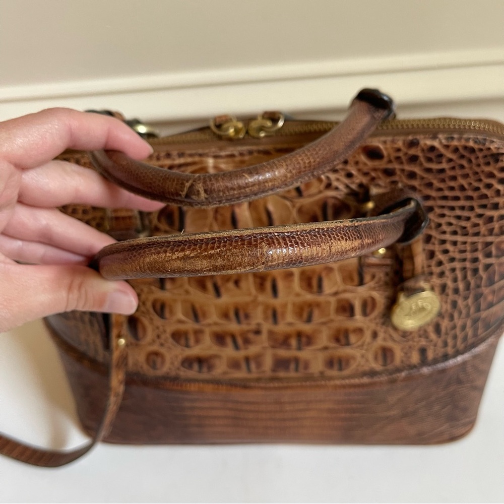 BRAHMIN Vintage Rare 25th Anniversary Croc Embossed Tote Crossbody Bag Pecan - Picture 4 of 12